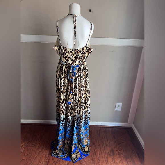 Fashion Nova Leopard Print Maxi Dress with Blue Hem - Picture 11 of 12